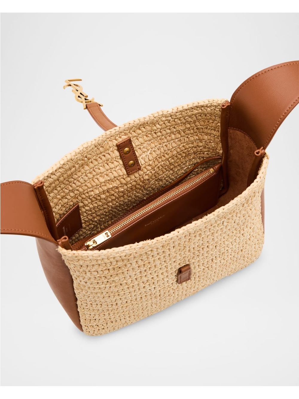 Saint Laurent Women Le 5 À 7 Supple Small Shoulder Bag in Raffia and Leather - Picture 4 of 6